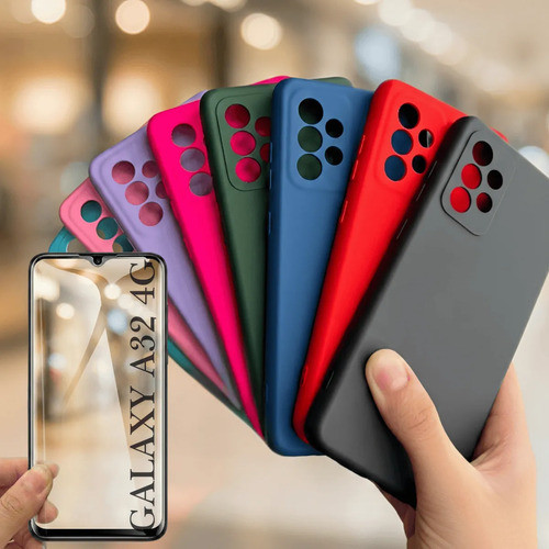 Samsung Galaxy A32 4G 5G Capa Silicone Aveludada Premium Anti Impacto Proteção De Câmera + 9D película protetora