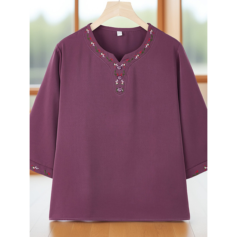 2026 Novo estilo roupas de verão roupas femininas idosas de meia-idade roupas de mãe soltas camiseta curta roupas de ver