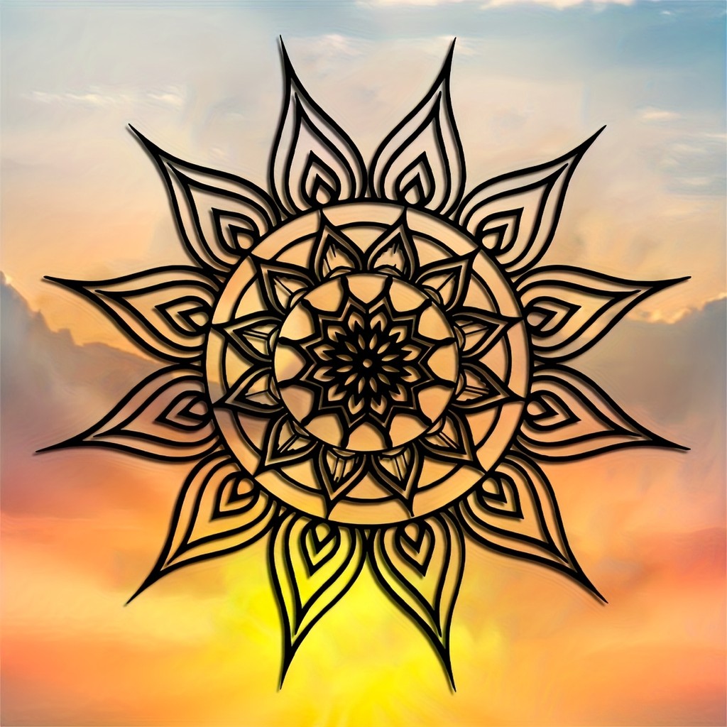 Oláyoung 2D Metal Sun Mandala Arte De Parede Geométrica Floral Oca Decoração Presente