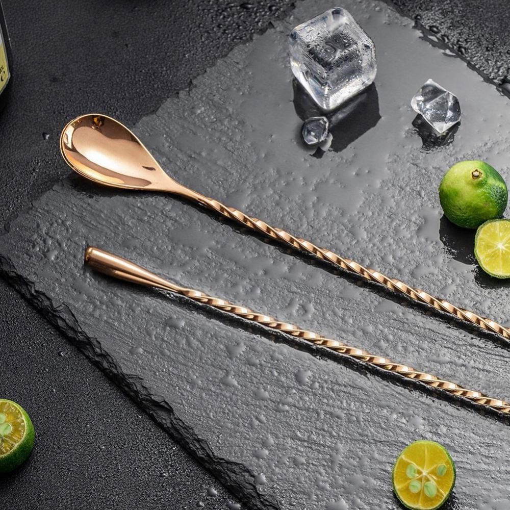 TKEY 30cm De Aço Inoxidável Barra Agitação Colher Mistura Onças Cocktail Bebida Shaker Muddler Agitador Bartender Ferram
