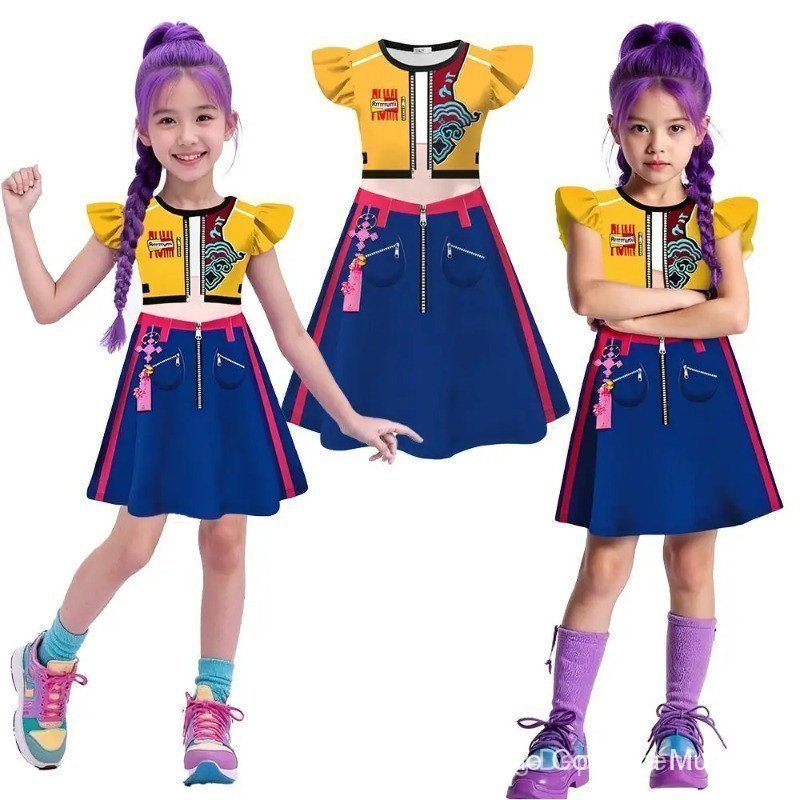 Fantasia de Cosplay de Caçadores de Demônios K-POP para Crianças Rumi Zoey Mira, Conjunto de Vestido de Performance Esta