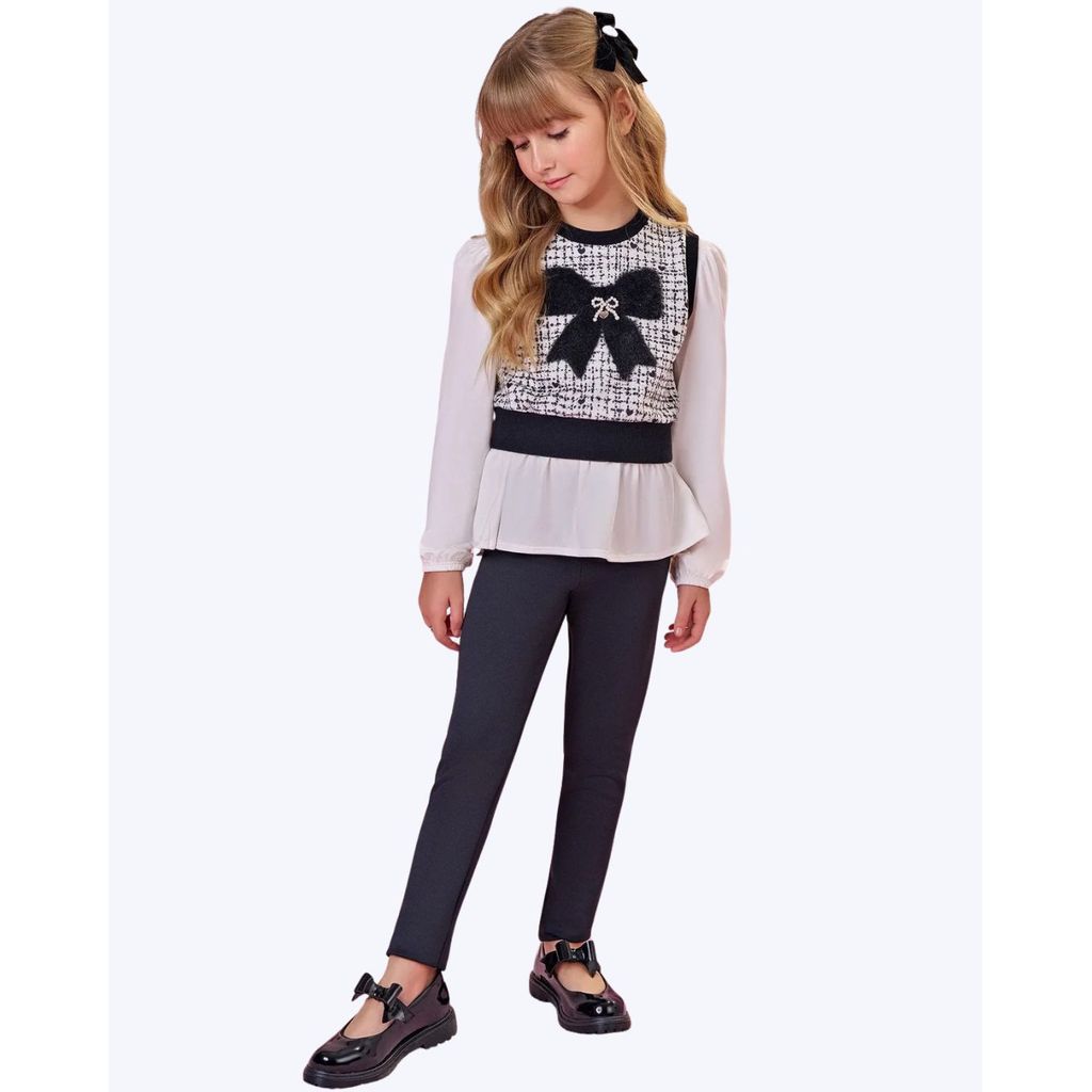 Trio de Blusa em Malha Comfy com Colete em Molecotton e Calça Legging em Fly Tech Infantil Feminino Infanti 92495
