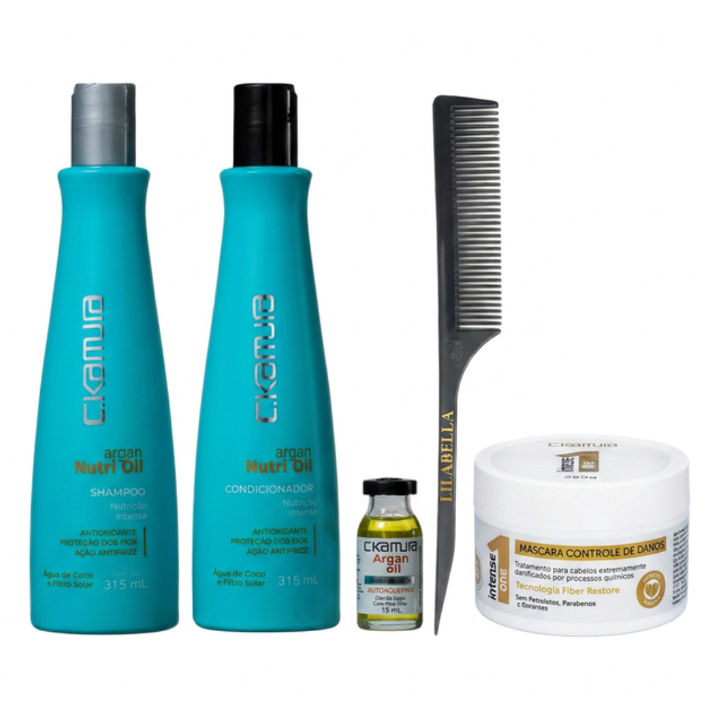 Kit Argan C.Kamura Controle de Danos + Pente Lilabella