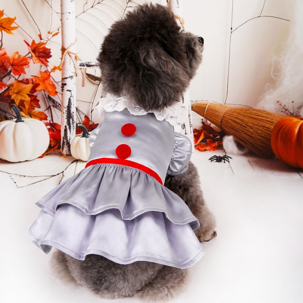 Novo palhaço retorno terno de Halloween cinza animal de estimação filhote de cachorro gato cosplay vestido para animais