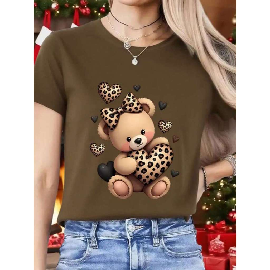 Camiseta feminina delicada fofa tecido confortável leve fresco gola redonda manga curta 100% algodão