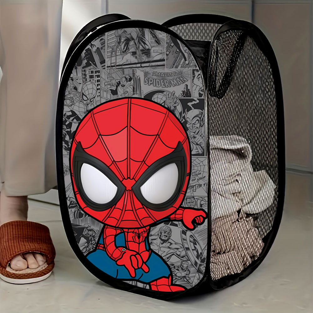 Cesto de armazenamento do Homem-Aranha para roupas e objetos diversos, cesto de roupa suja em malha, cesto de armazename