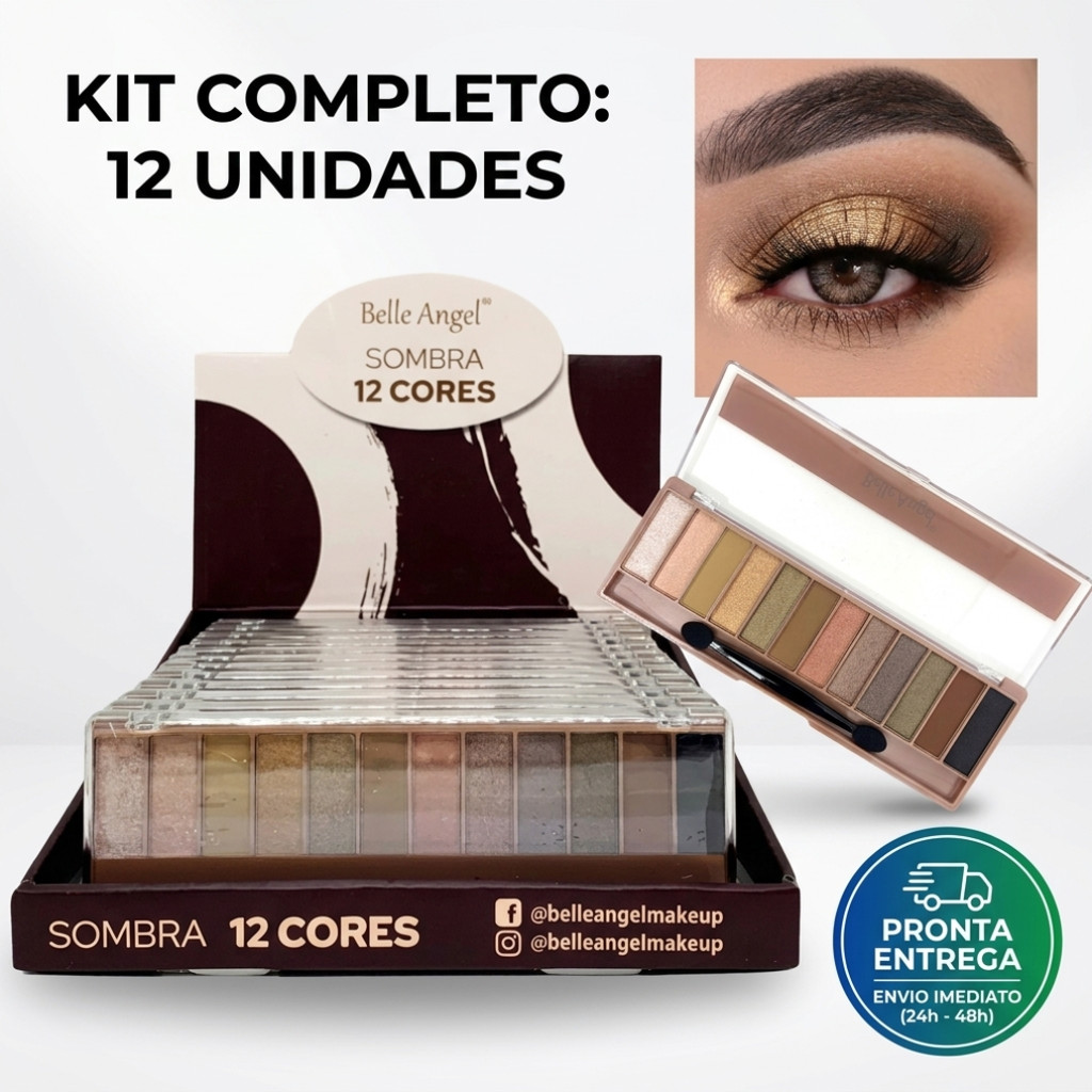 Atacado Paleta de Sombras Belle Angel | 12 Unidades | 12 Cores Matte e Shimmer