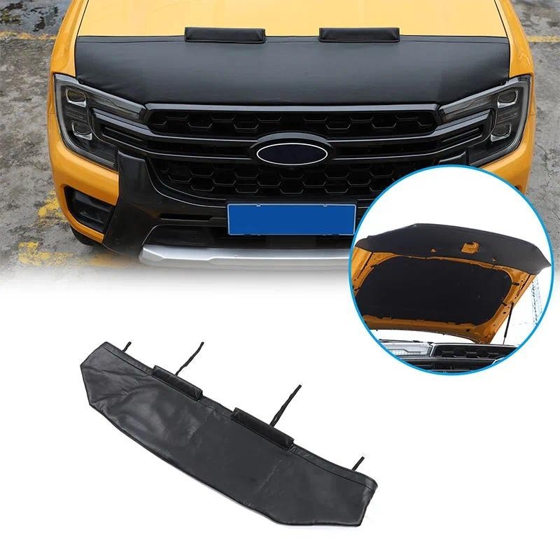 Para Ford Ranger 2023 Couro Preto Capa De Capô Do Carro Pedra Defletor Proteção Escudo Bloco Areia Acessórios