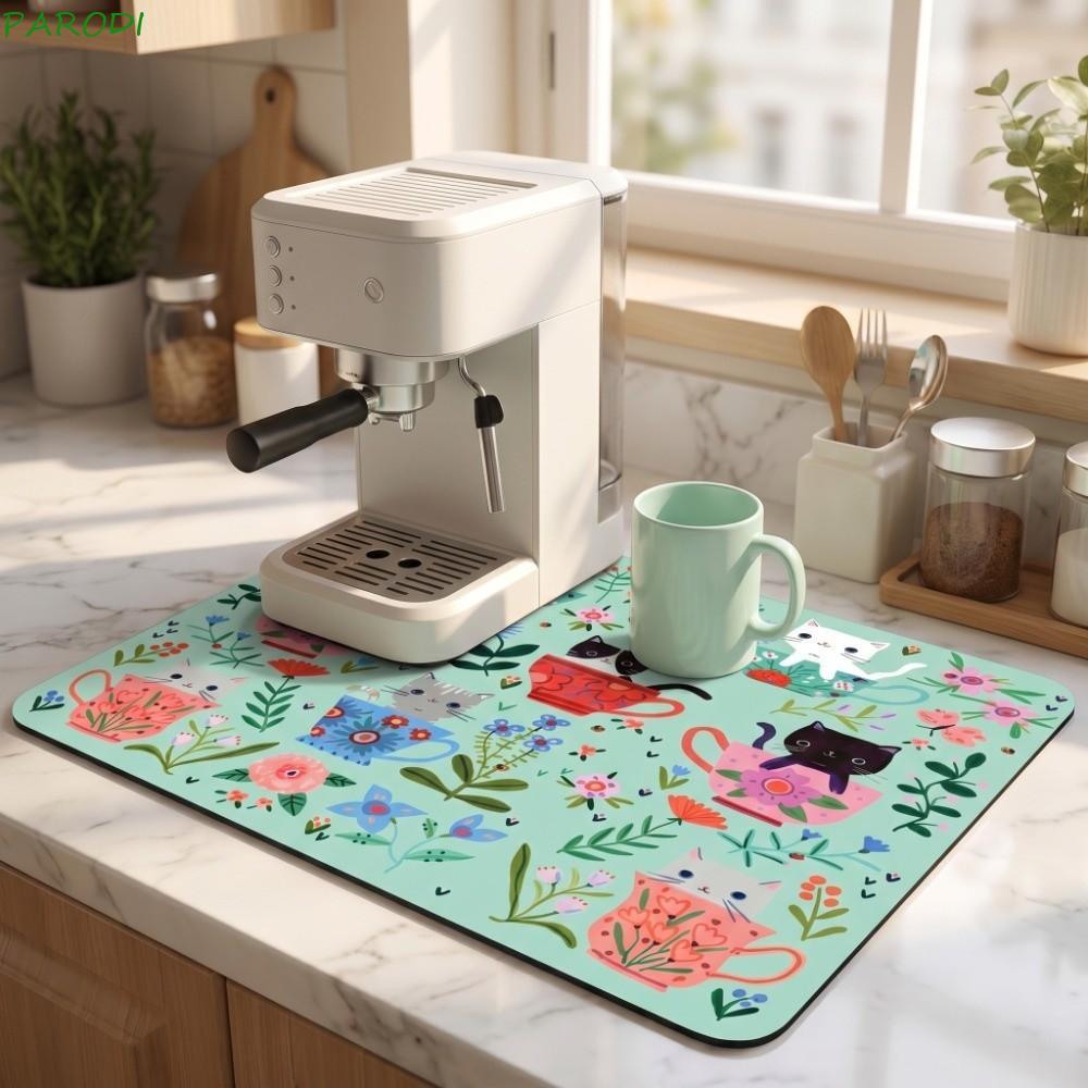 Café PARODI | Tapete , De Cozinha Doce Floral Para Gato Absorvente Retangular Antiderrapante Secagem De Pratos , Bar De
