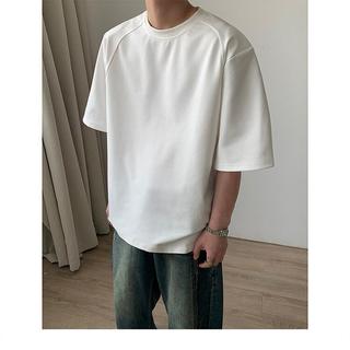 Nicho ombro almofadas contorno Design solto manga curta camiseta masculina na moda americano em torno do pescoço camada 