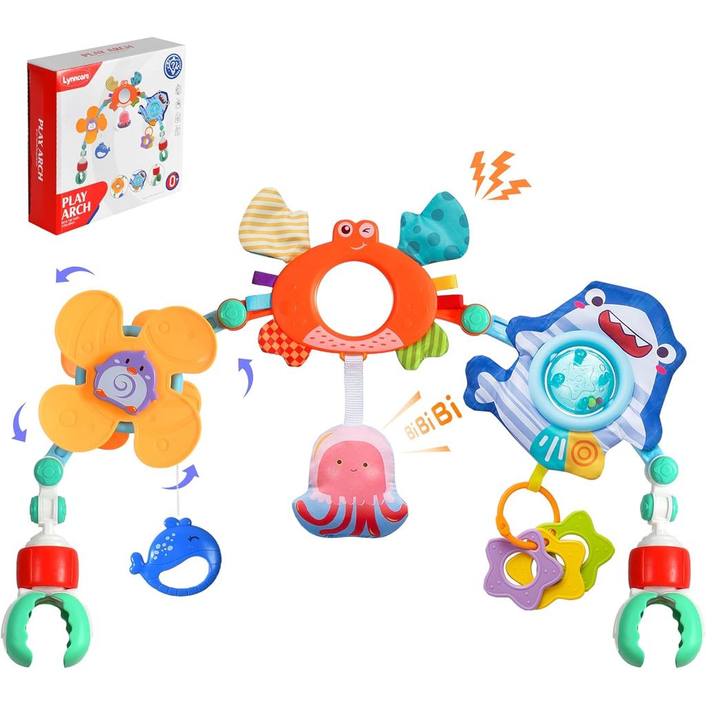 Brinquedo de arco para carrinho de bebê, brinquedo para cadeira de carro, brinquedo de arco ajustável com brinquedos sen