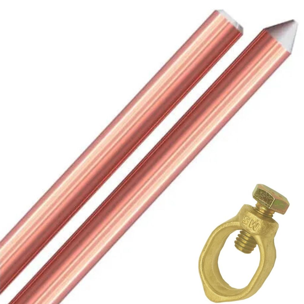 HASTE PARA ATERRAMENTO COBRE 1 METRO 10MM 3/8 COM CONECTOR