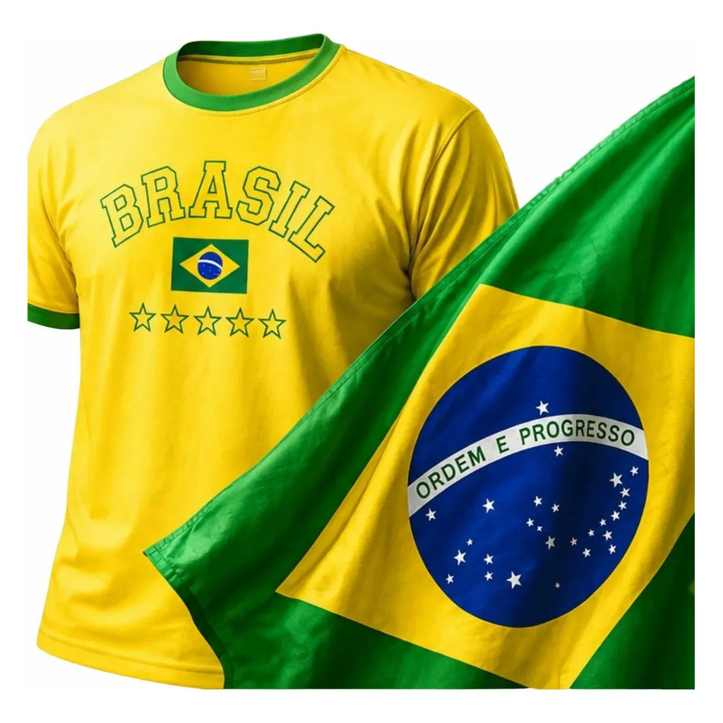 Kit Camiseta + Bandeira Grande Seleção Brasileira