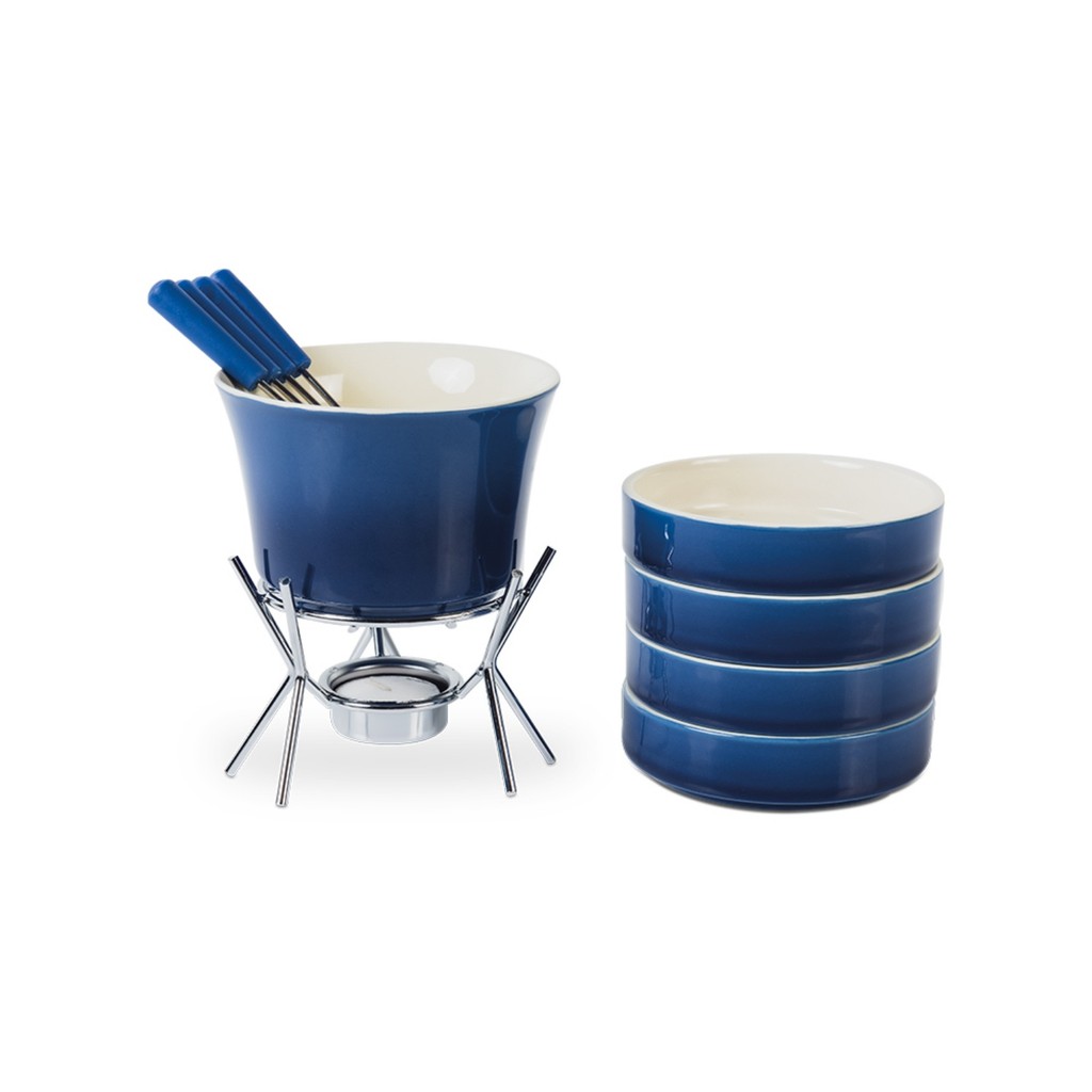 Aparelho De Fondue 11 Peças Azul Cerâmica Linha Fondue Brinox