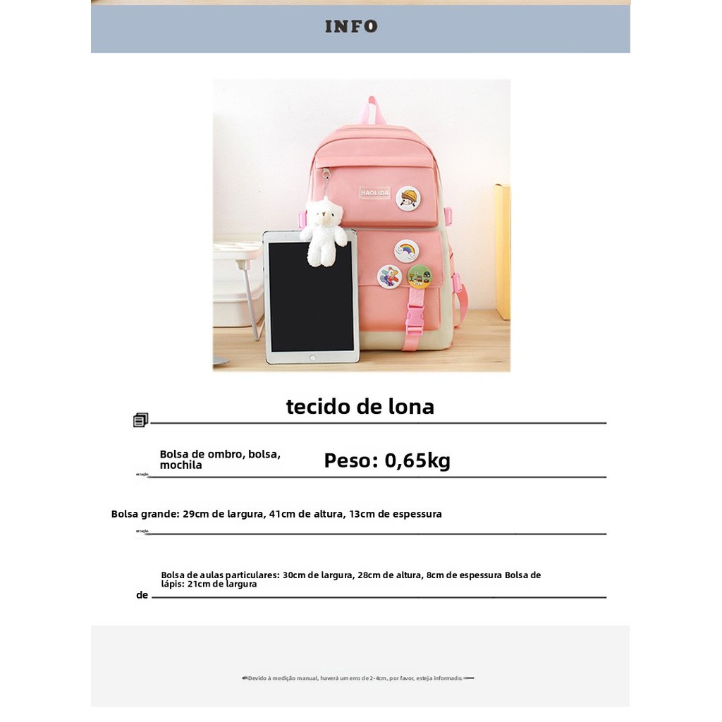 Conjunto de mochila escolar de cinco peças/ideal para viagens escolares e uso diário · foto 2