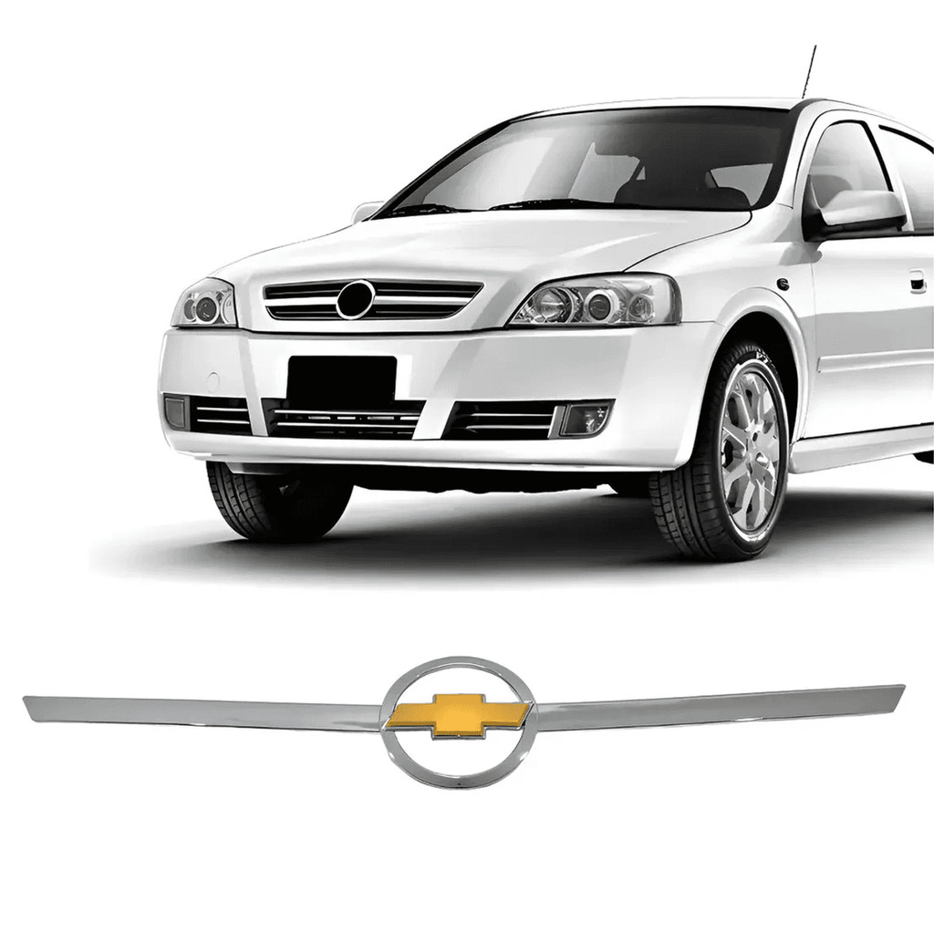 FRISO DA GRADE FRONTAL GM ASTRA 04/ CROMADO COM EMBLEMA GRAVATA ENCAIXE ORIGINAL BLAWER