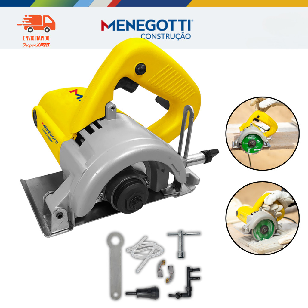 Serra Mármore C/Kit Refrigeração 4.3/8" 1300W MSM-1300W Menegotti Mármore Granito Concreto Alvenaria