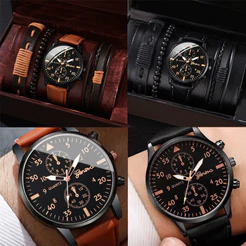 Relógio Masculino De Quartzo Com Pulseiras Kit Elegante Casual Estilo Luxo Presente Masculino