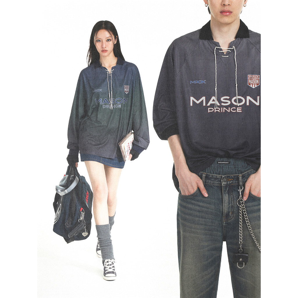 MASONPRIME Camisa listrada estampada outono novo estilo série MPOK com cadarço POLO camiseta de manga comprida masculina