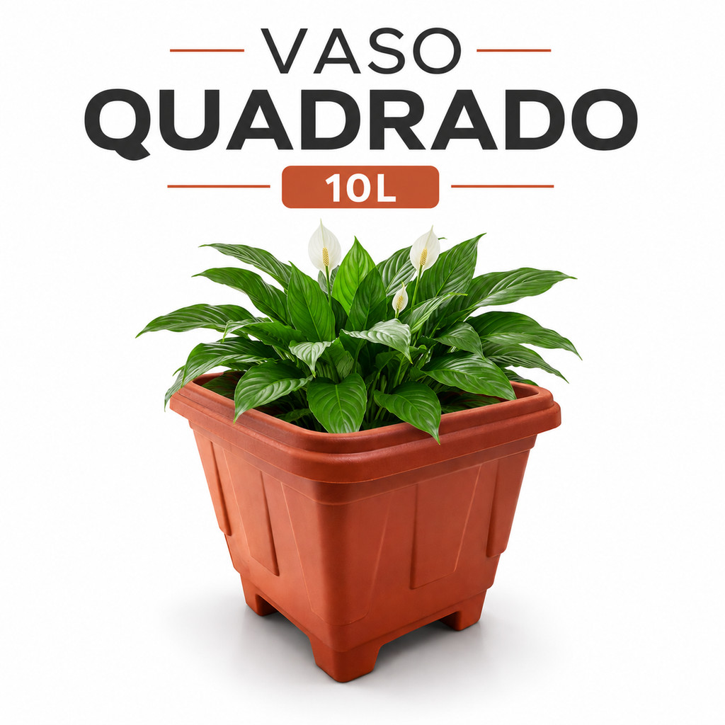 Vaso Quadrado 10L Plástico Cerâmico Jardim Plantas Flores Ornamentais Horta Resistente Kit 5