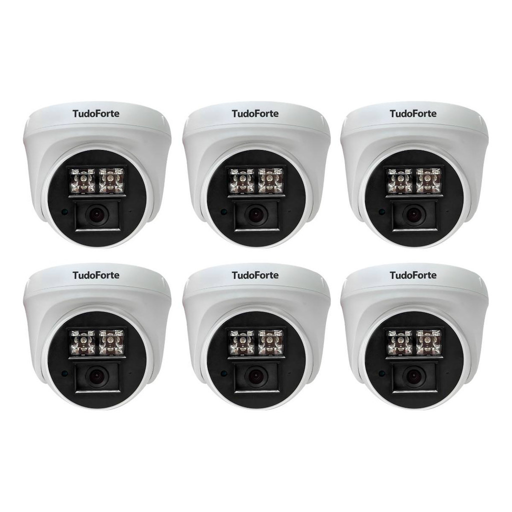 Kit 6 Câmeras de Segurança Dome Interna Full HD 1080p com Visão Noturna de 20 metros e Lente 2.8mm Tudo Forte