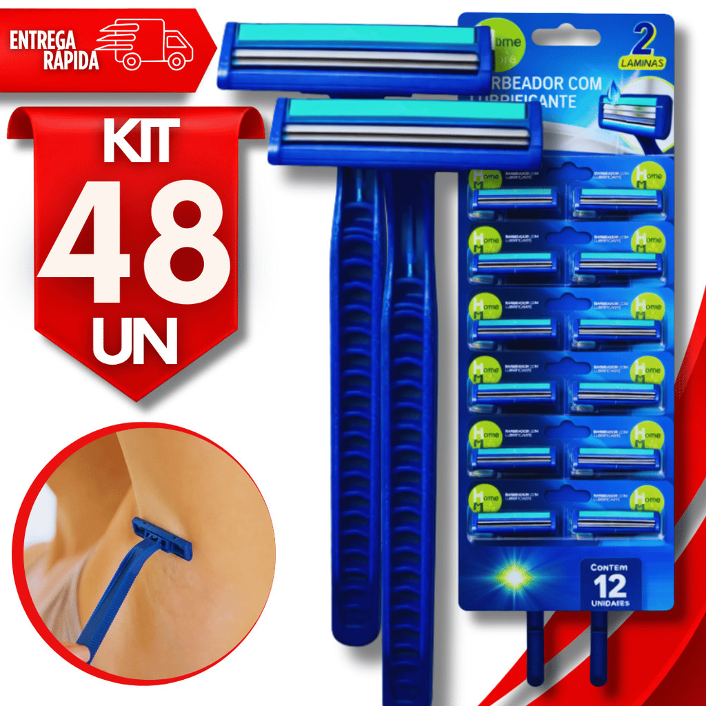 Conjunto Barbeador Aparelho Barbear Descartável Fita Lubrificante com 2 Lâminas Qualidade Premium
