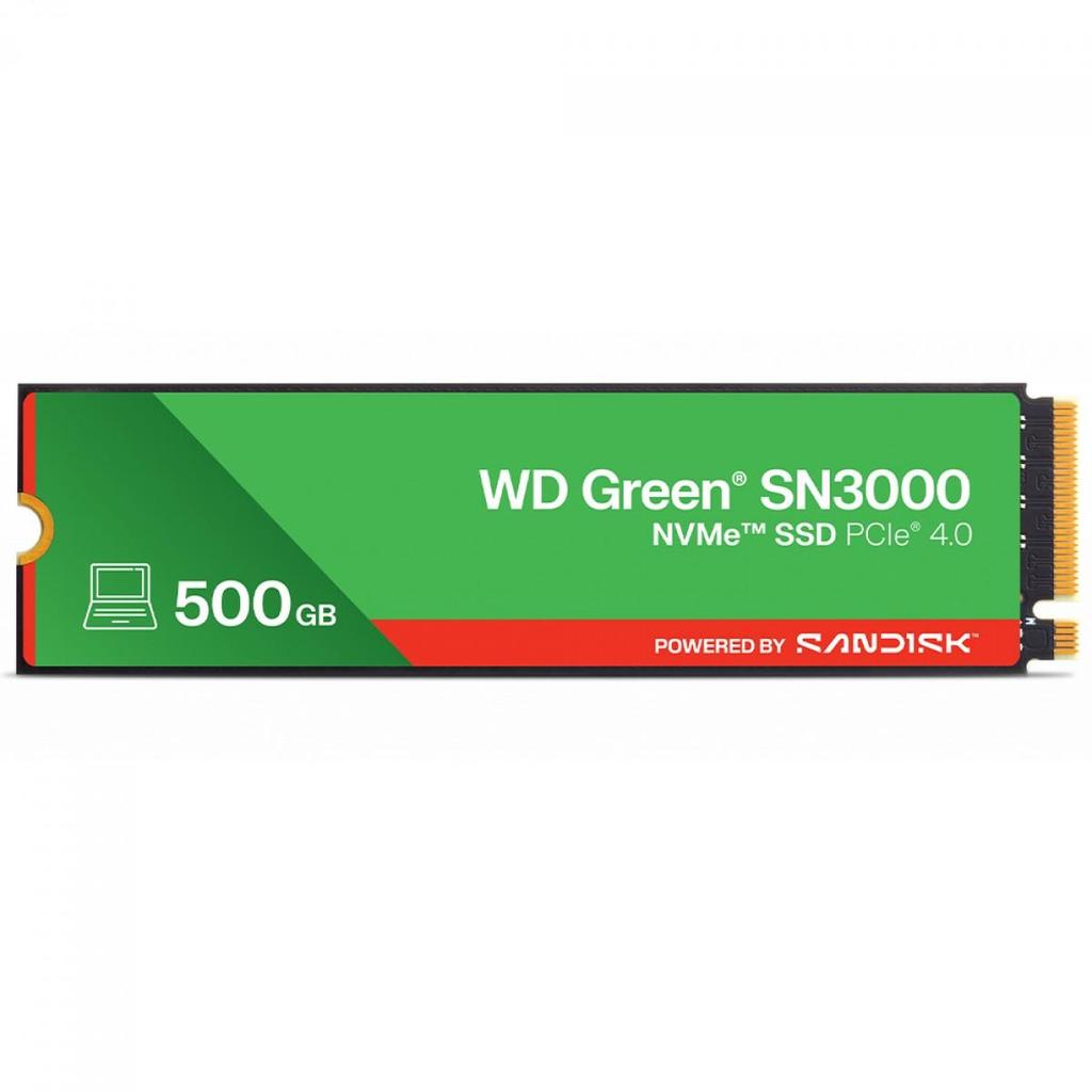 SSD WD Green SN3000, 500GB, M.2 NVMe, Leitura 5000MB/s e Gravação 4100MB/s, WDS500G4G0E
