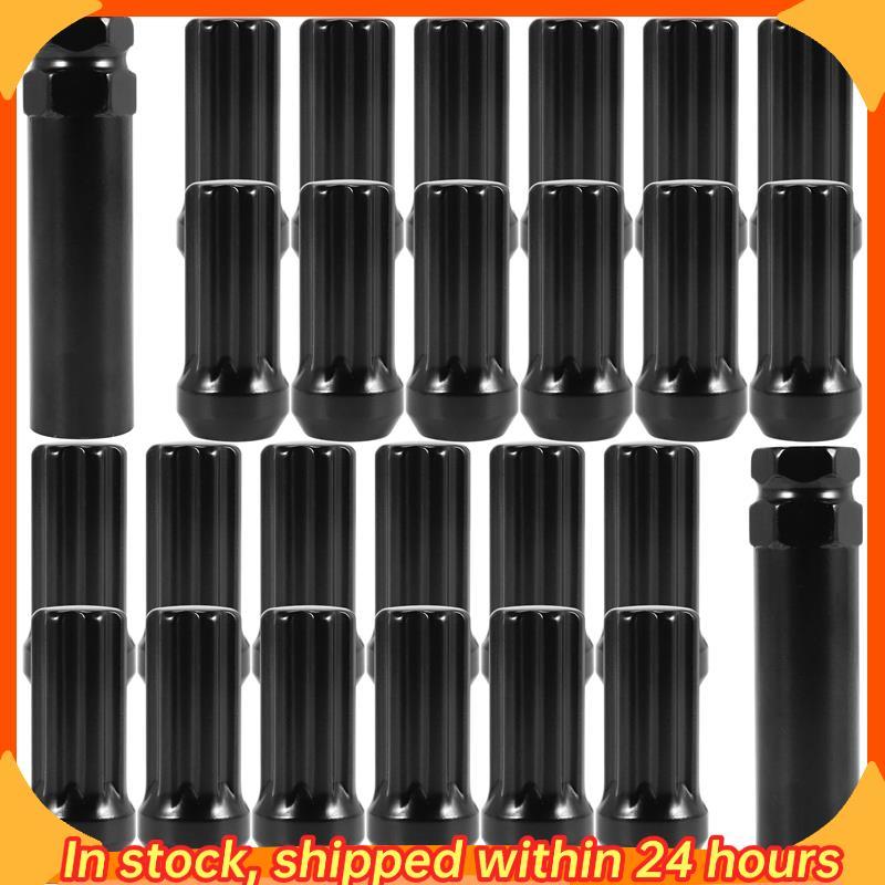 [hobbes1] Porcas De Roda M14X1.5 , 24 Peças 14m X 1.5 7 Spline Drive Awl Cone Lug Nuts 2 Polegadas De Comprimento Preto