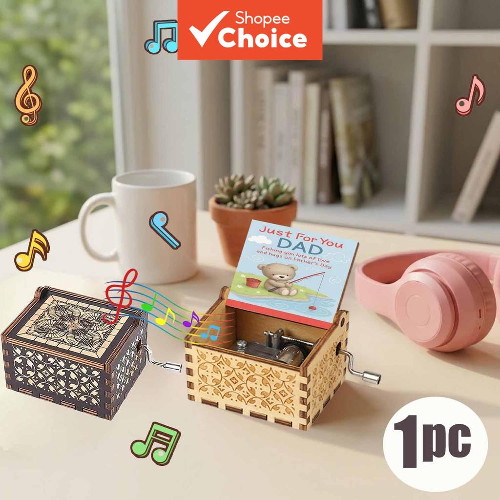 1pc Caixa de música de manivela vintage com urso de pelúcia pescando no Dia dos Pais, presente de feriado para pai,