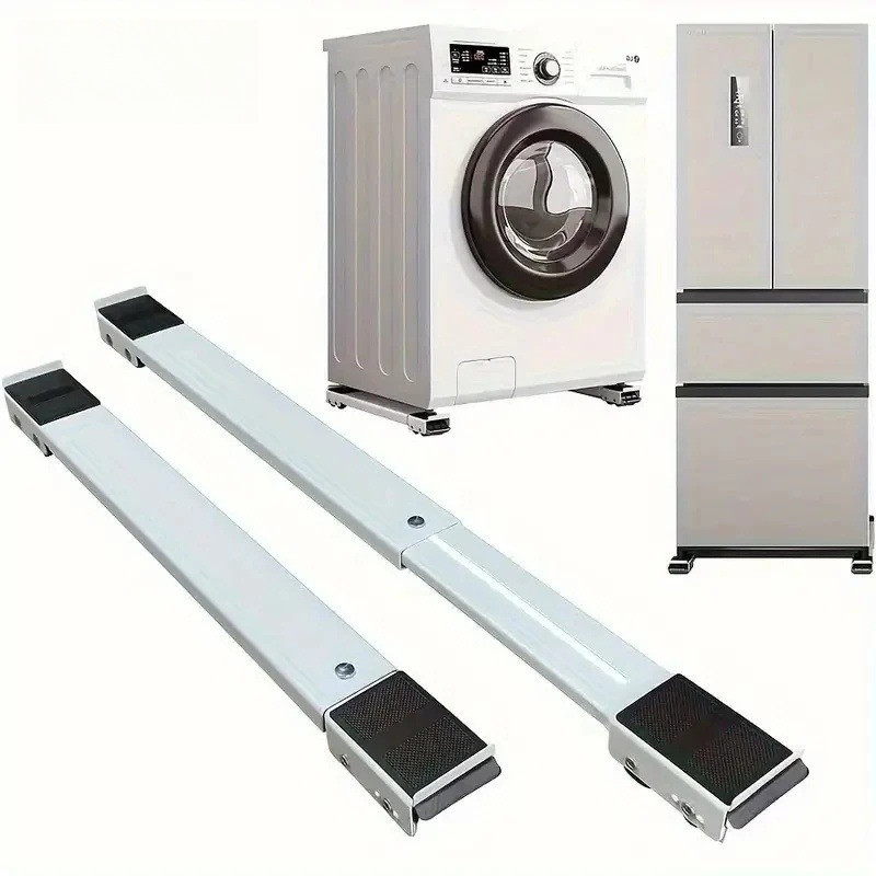 BASE MÓVEL EXTENSÍVEL COM RODAS E FREIO, SUPORTE AJUSTÁVEL PARA GELADEIRA, MÁQUINA DE LAVAR E LAVA LOUÇA