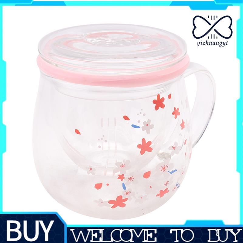 Caneca De Vidro Com Filtro Infusor De Chá E Tampa Conjunto De Copo De Flores De Cerejeira Xícara 300Ml Óculos Para Beber