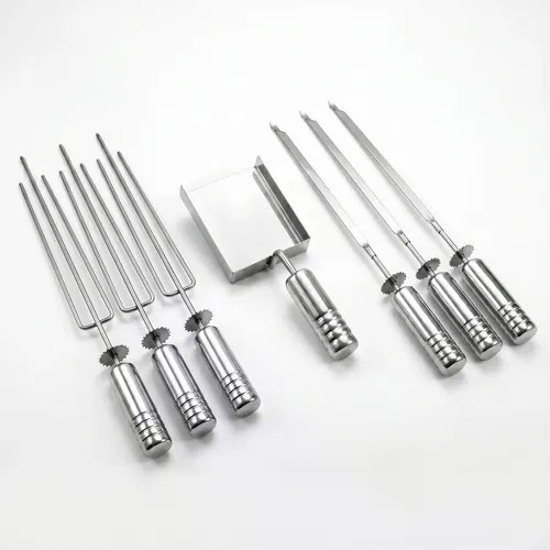 Kit Espetos Giratorio Inox Para Grill Giratorio E Suporte 58cm
