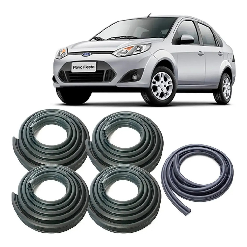 Kit 5 Vedação porta e mala Automotiva Fiesta Hatch Sedan Completo