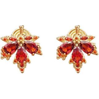 Brincos delicados em formato de folha de bordo, sem furo, para mulheres, com zircônia cúbica e cristal vermelho, brincos