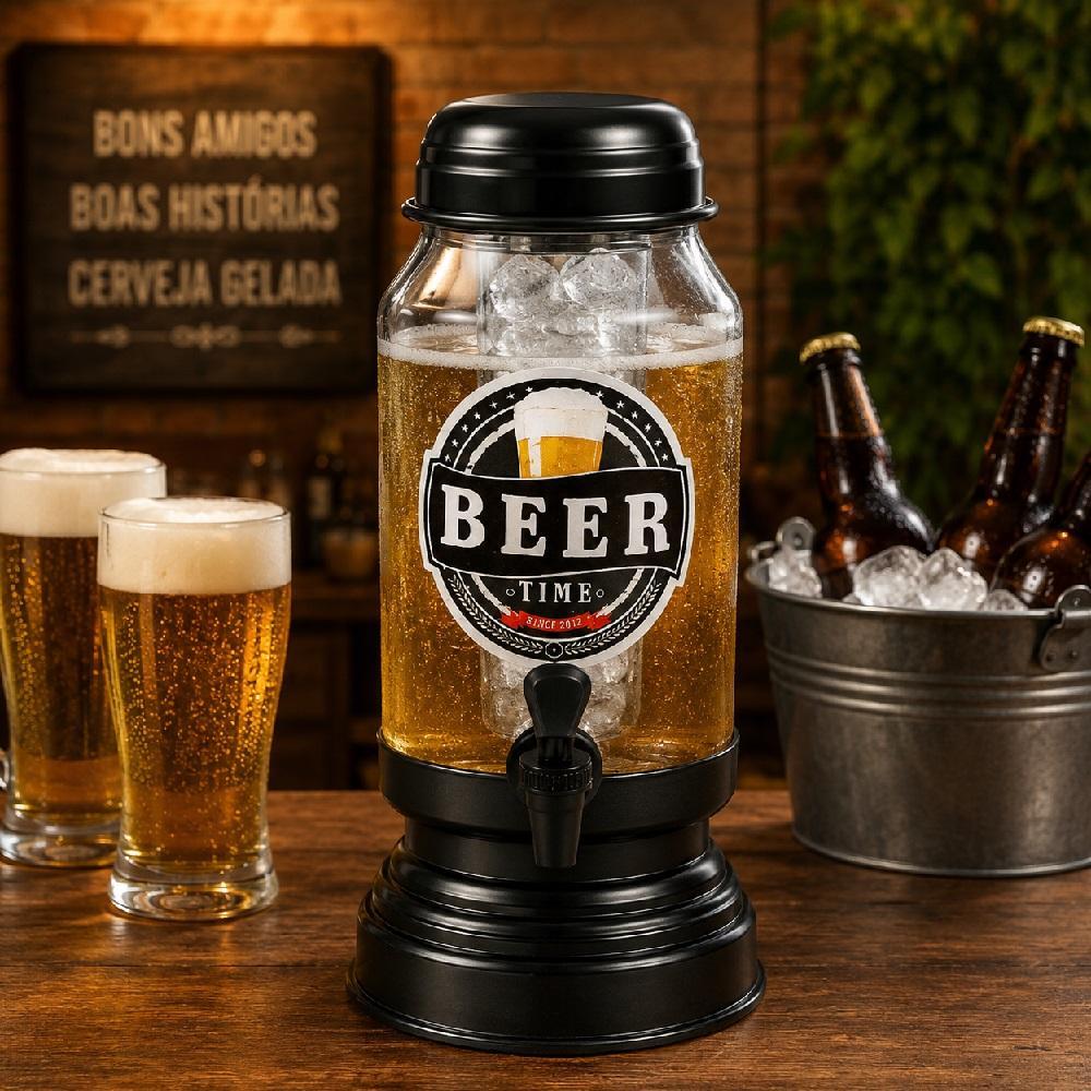Torre Chopp Cerveja Vidro 3L Suqueira Dispenser Água Suco Gelante Chopeira Para Bar Festa