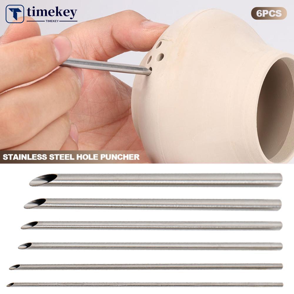 TIMEKEY 6 Pçs/set Furador De Aço Inoxidável Para Cerâmica Argila Holing Escultura Corte Puching Ferramentas Pote Vaso Fe