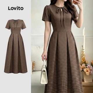 Lovito Vestido Elegante Francês Estilo Preguiçoso Primavera/verão Vestido Marrom para mulheres LK6LD391