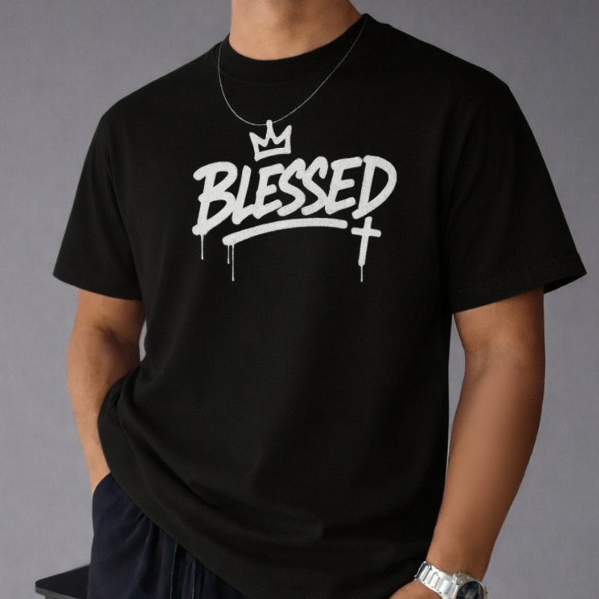 Camiseta Blessed Streetwear Oversized Masculina Feminina Algodão Premium Fio 30.1 Penteado.