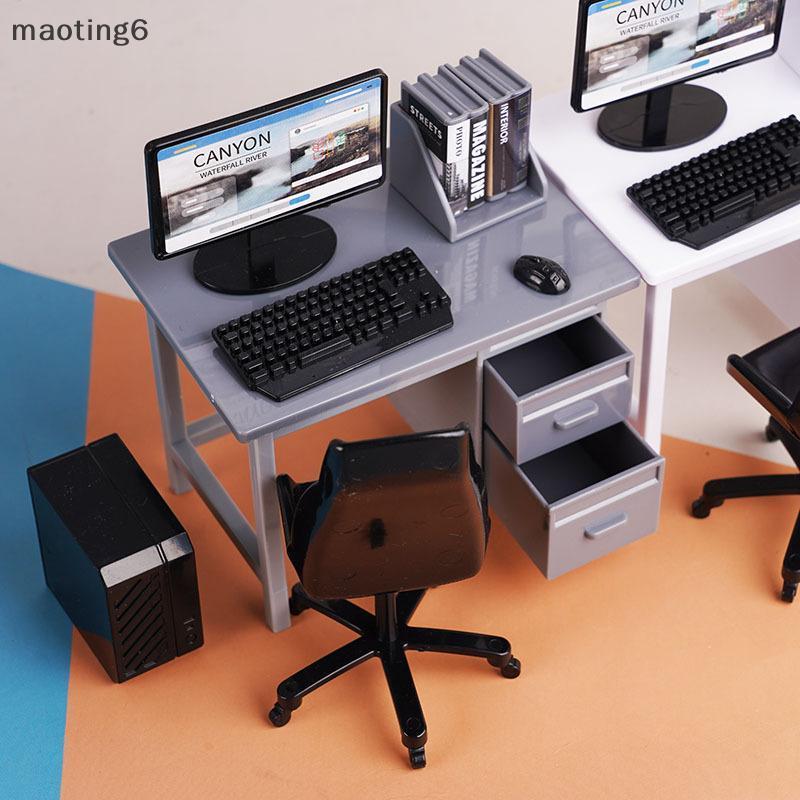 1/12 Casa De Bonecas Em Miniatura Computador Mesa Cadeira Teclado Conjunto Decoração Móveis Para