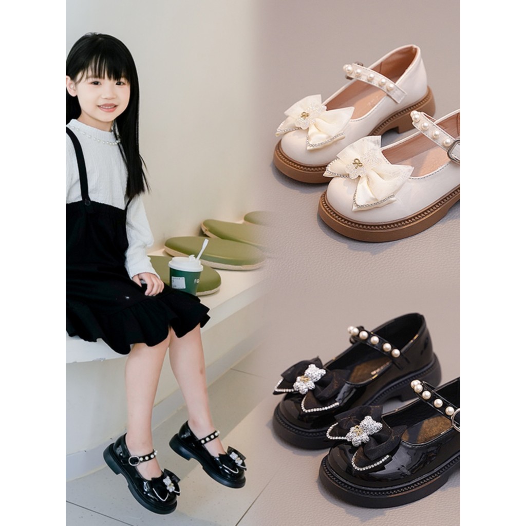 Meninas pequenos sapatos de couro 2025 primavera outono novo estilo menina Bowknot moda princesa sapatos sola macia anti