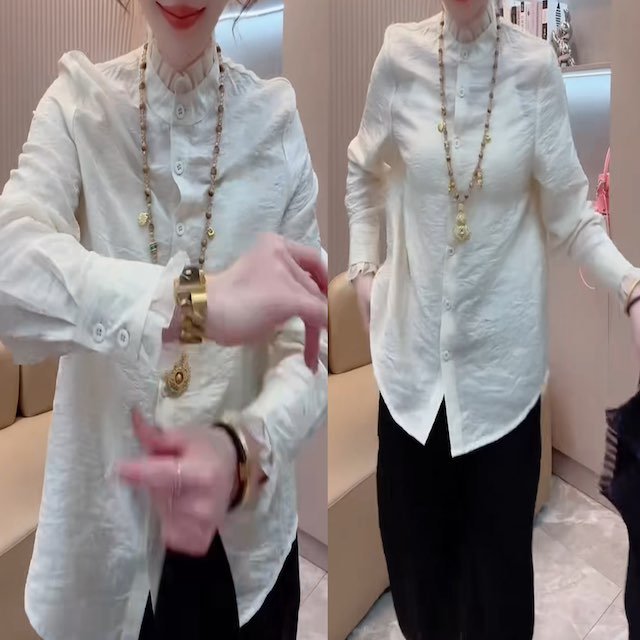 Estilo Casual gola alta camisa de renda feminina 26 primavera novo estilo de manga comprida solto branco estilo ocidenta