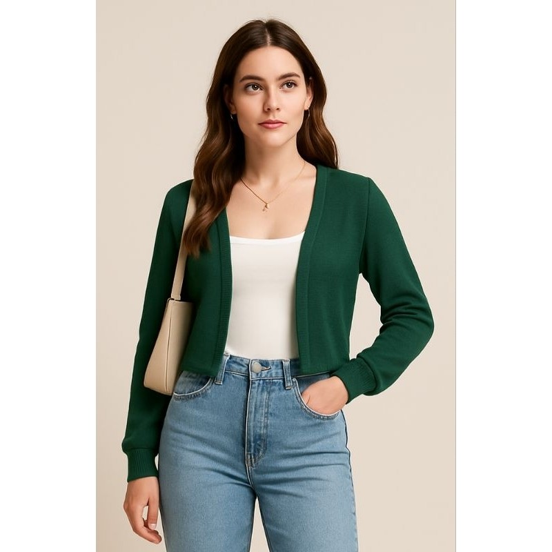 Casaquinho Curto Feminino Manga Longa Aberto Blusa Cardigan Moda Feminina