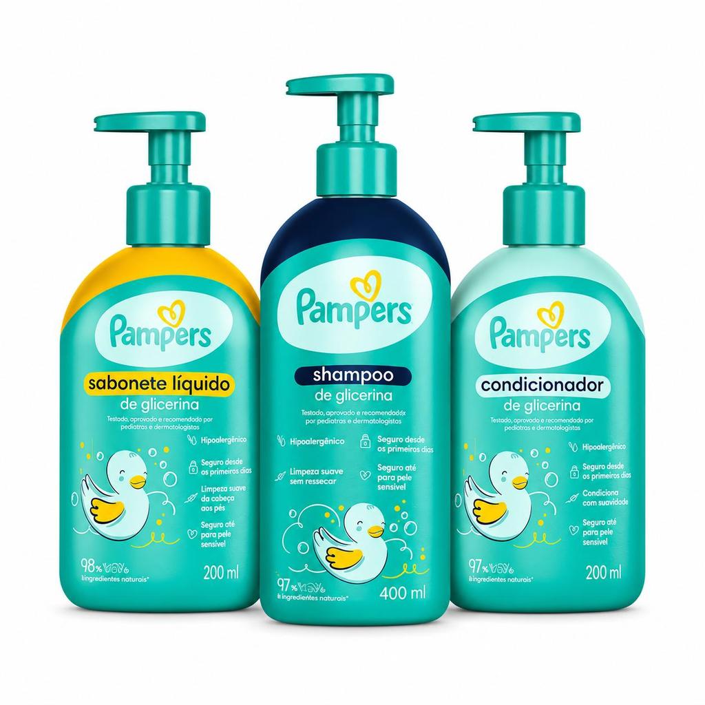 Kit Pampers Shampoo de Glicerina 400ml + Condicionador de Glicerina 200ml + Sabonete Líqui...