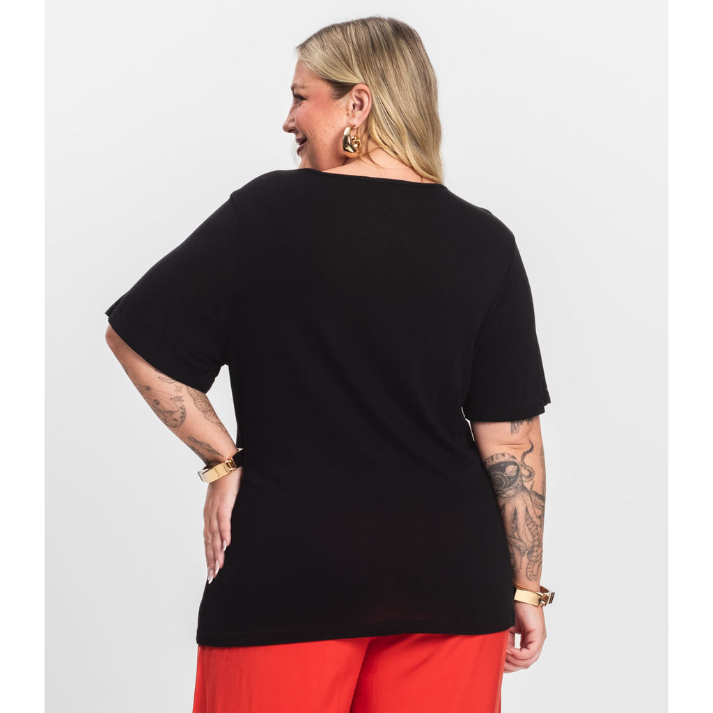 Blusa Visco Tricot Plus Size Secret Glam Preto
