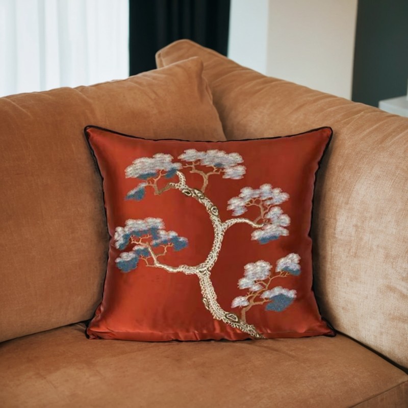 Passo a passo | Pinho laranja vermelho novo estilo chinês antigo bordado sofá travesseiro sala de estar estilo chinês en