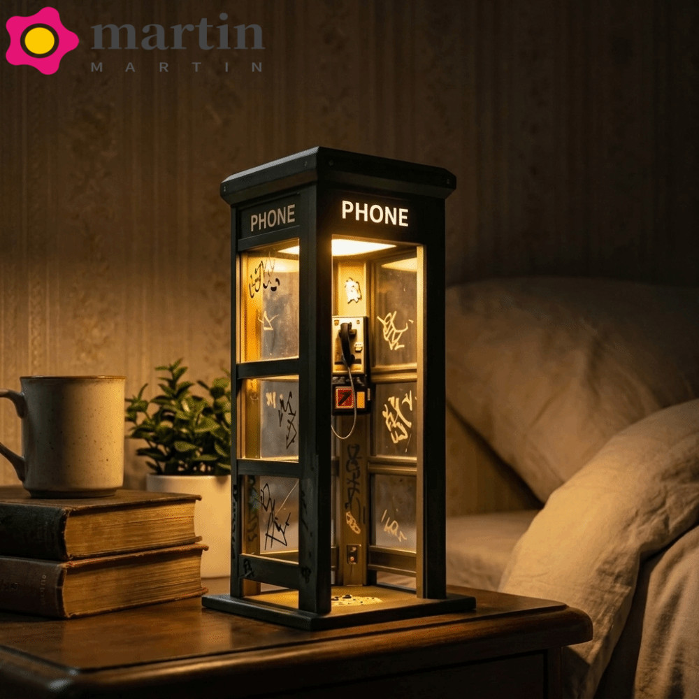 Luz Noturna Para Cabine Telefônica Vintage MARTIN , Lâmpada De Mesa Decorativa Retrô Com Brilho Quente E Suave