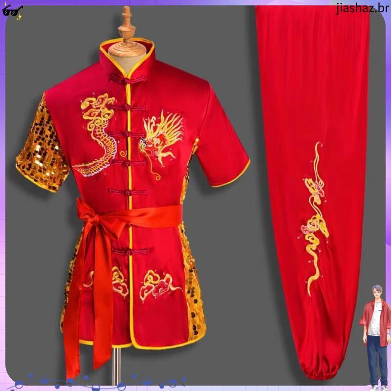 Conjunto De Roupas Tradicionais Chinesas Homens Mulheres Bordado Dragão Kung Fu Terno Tai chi Wushu Uniforme Esporte Ao