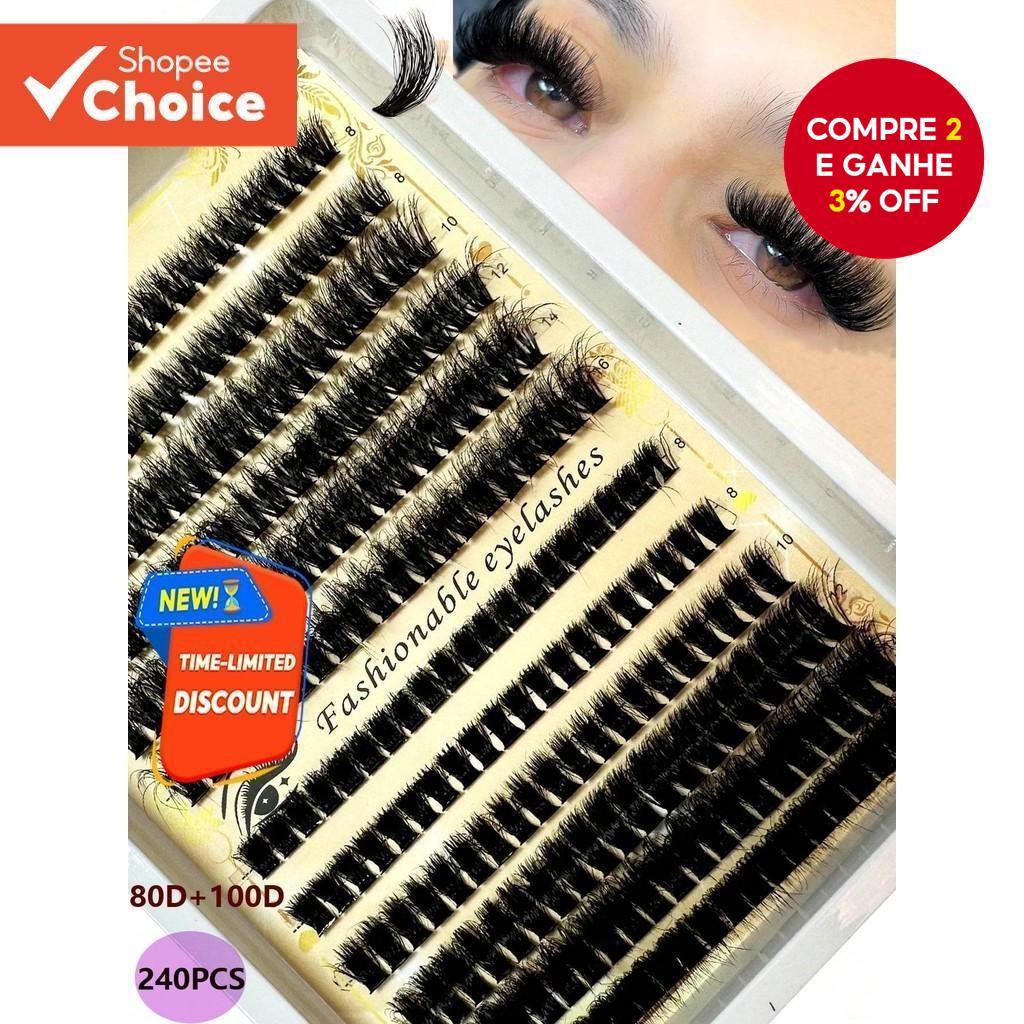 Cluster Cílios Postiços 240 Peças , 50D 80D 100D DIY Extensões De