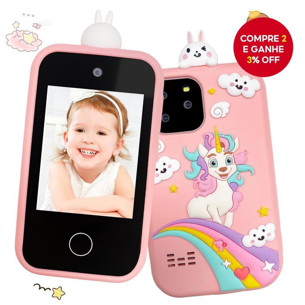 Smartphone Infantil com Câmera Dupla, Tela Touch de 2,8, Jogos Educativos, Capa de Silicone com Desenho, Portátil para
