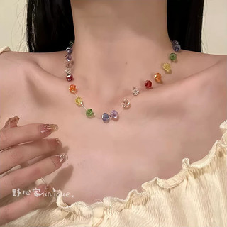 Dopamina colorido frisado pedra esmagada colar simples nicho Design sentido único moda doce All-Match clavícula corrente